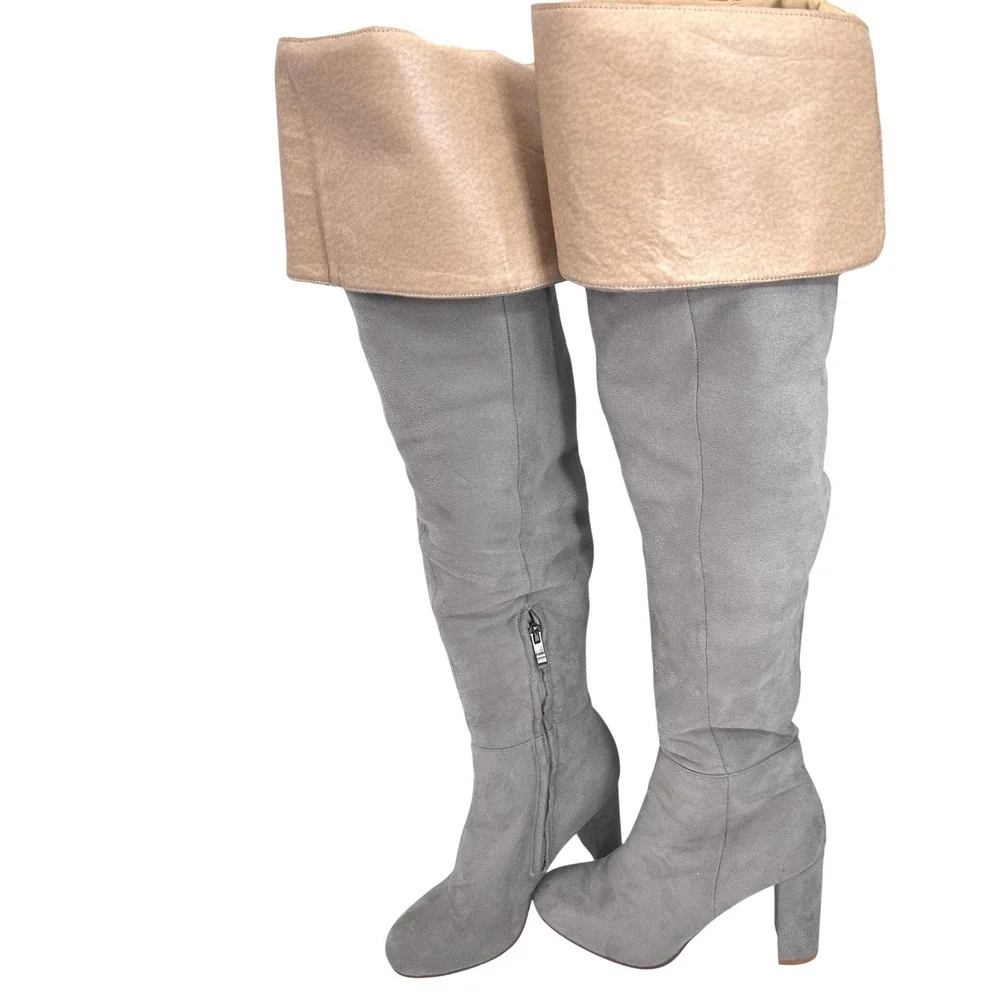 EGO Gray Faux Suede Over the Knee Boots Women's Size 7 Block Heel City Chic